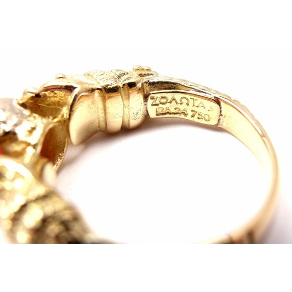 Very Rare! Authentic Zolotas Greece 18k Yellow Gold Pink Tourmaline Band Ring - Picture 6 of 8